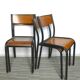 Lot of 4 adult school chairs, wood and black metal