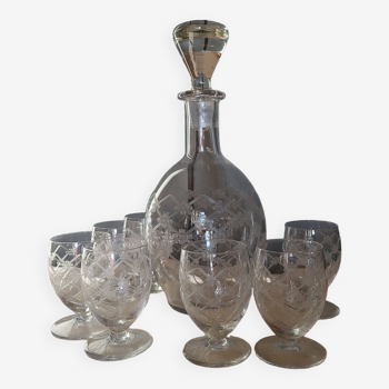 Port / white wine service crystal saint louis art deco era 1920/30- 7 glasses & carafe