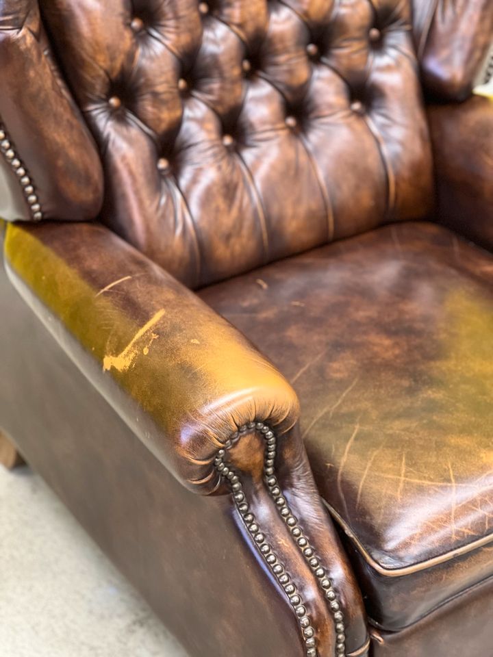 Brown vintage handmade chesterfield recliner armchair