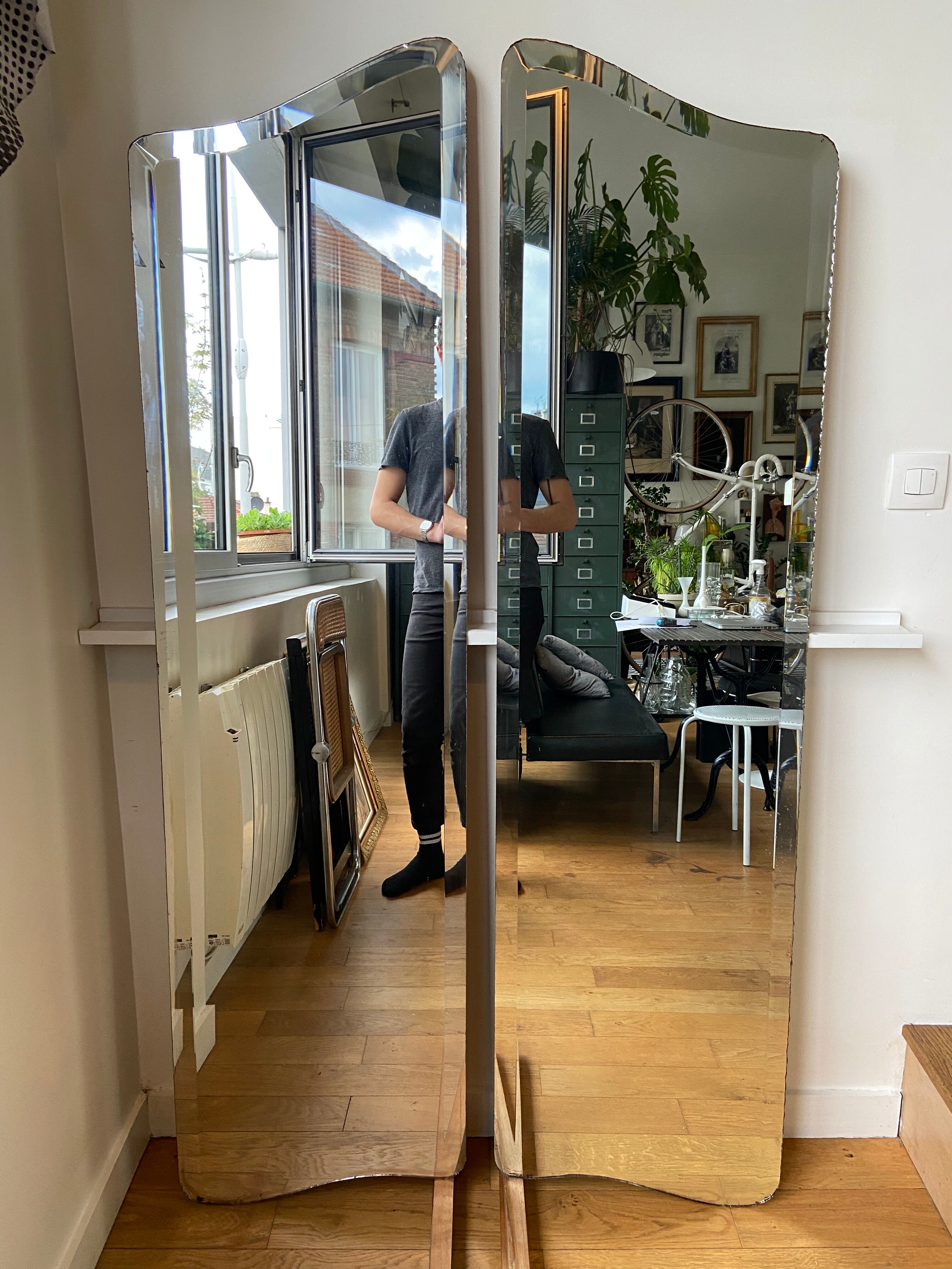 Pair of bevelled mirrors 44.5x168 cm