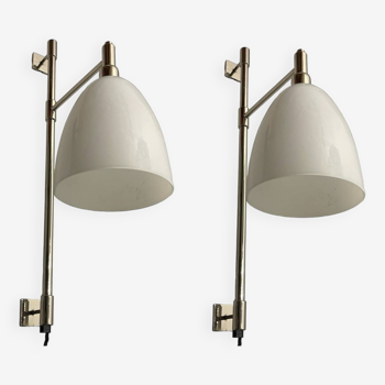 Large Opaline Glass Chrome Sconces Set of 2