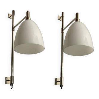 Large Opaline Glass Chrome Sconces Set of 2