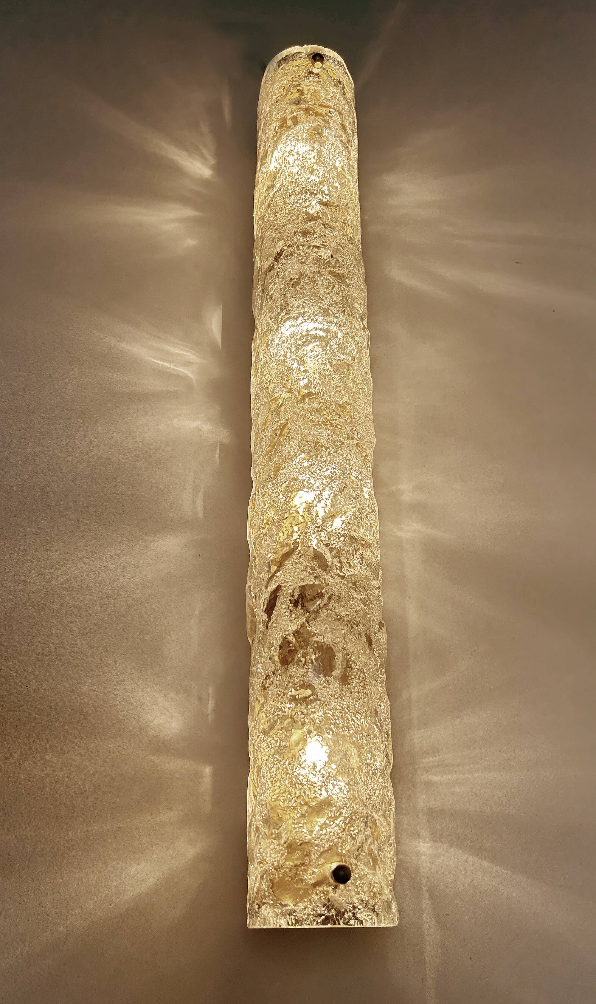 Pair of large vintage brutalist wall lights, murano glass