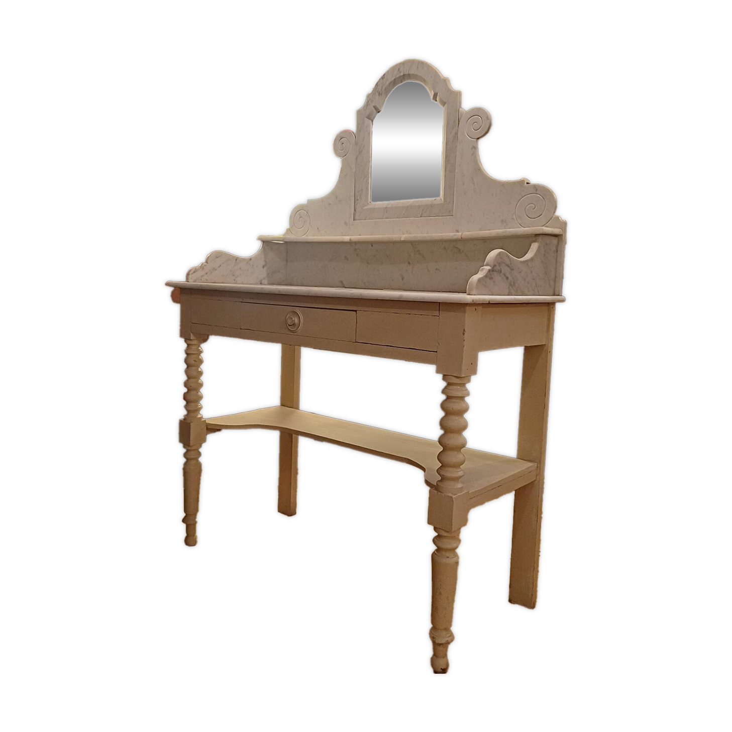 Belle et grande coiffeuse blanche, marbre blanc époque 19 eme