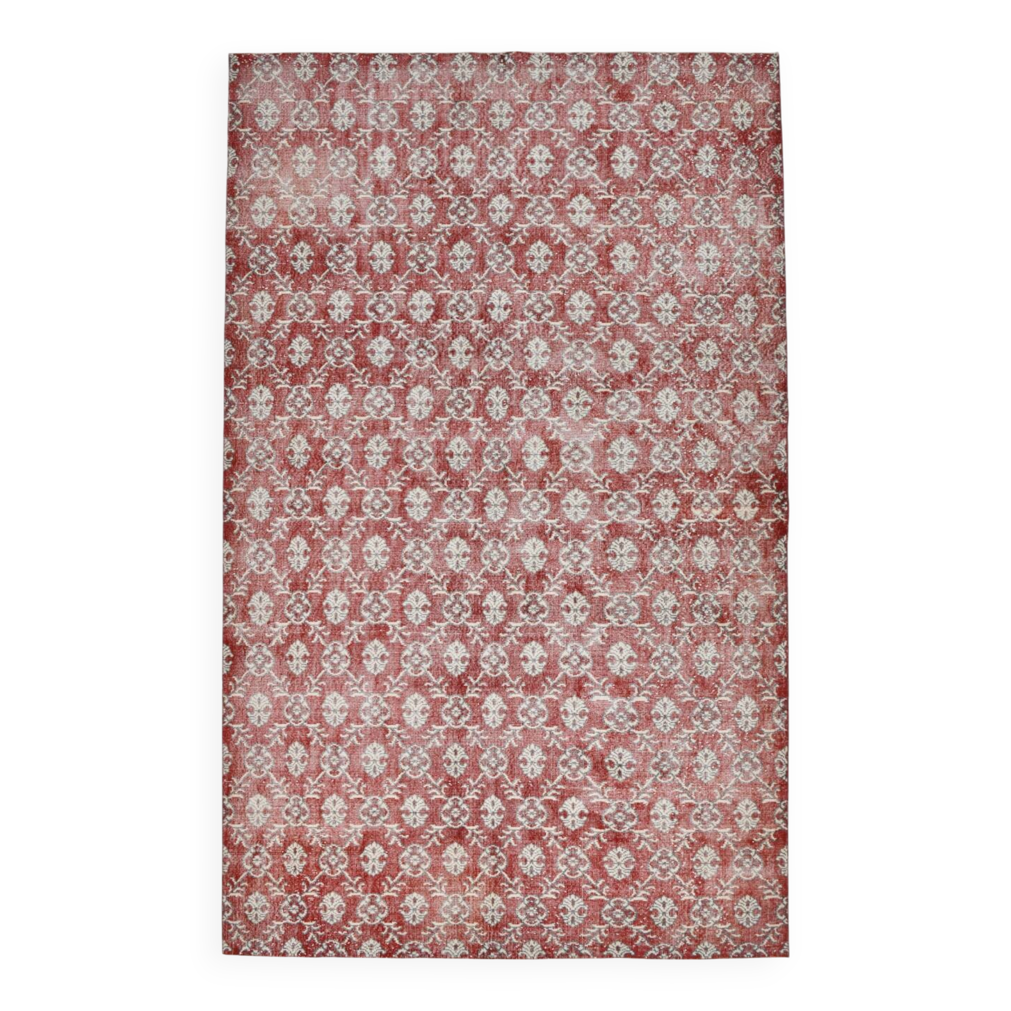 7x11 Brick Red & Beige Persian Vintage Rug, Floral Bohemian Decor,207x333Cm