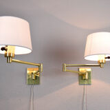 Two Mid-Century Modern Swing Arm Brass Sconces by George W Hansen for Metalarte