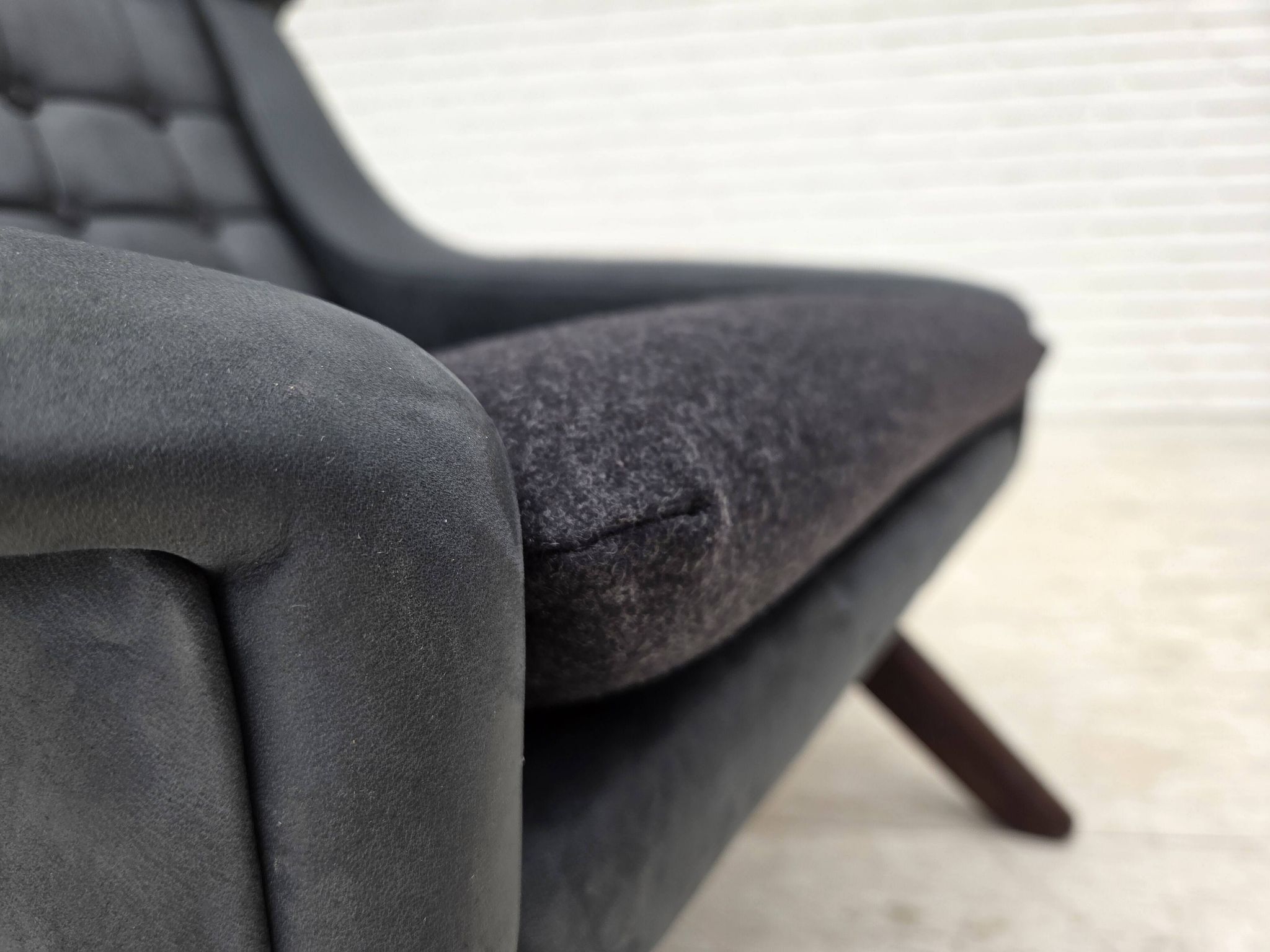 1970s, Danish design by Illum Wikkelsø, reupholstered armchair, leather.