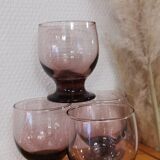 4 water glasses on foot pink purple vintage art deco