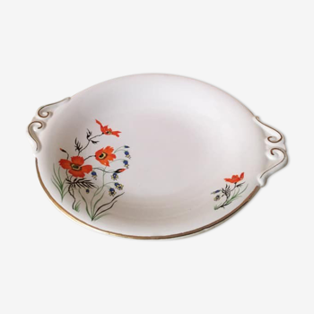 Cake dish stamped Sarreguemines France, JOEL model. Poppy floral patterns