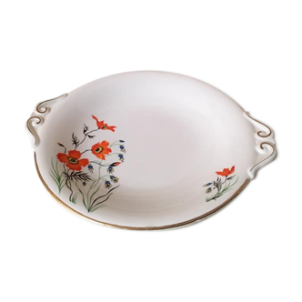 Cake dish stamped Sarreguemines France, JOEL model. Poppy floral patterns