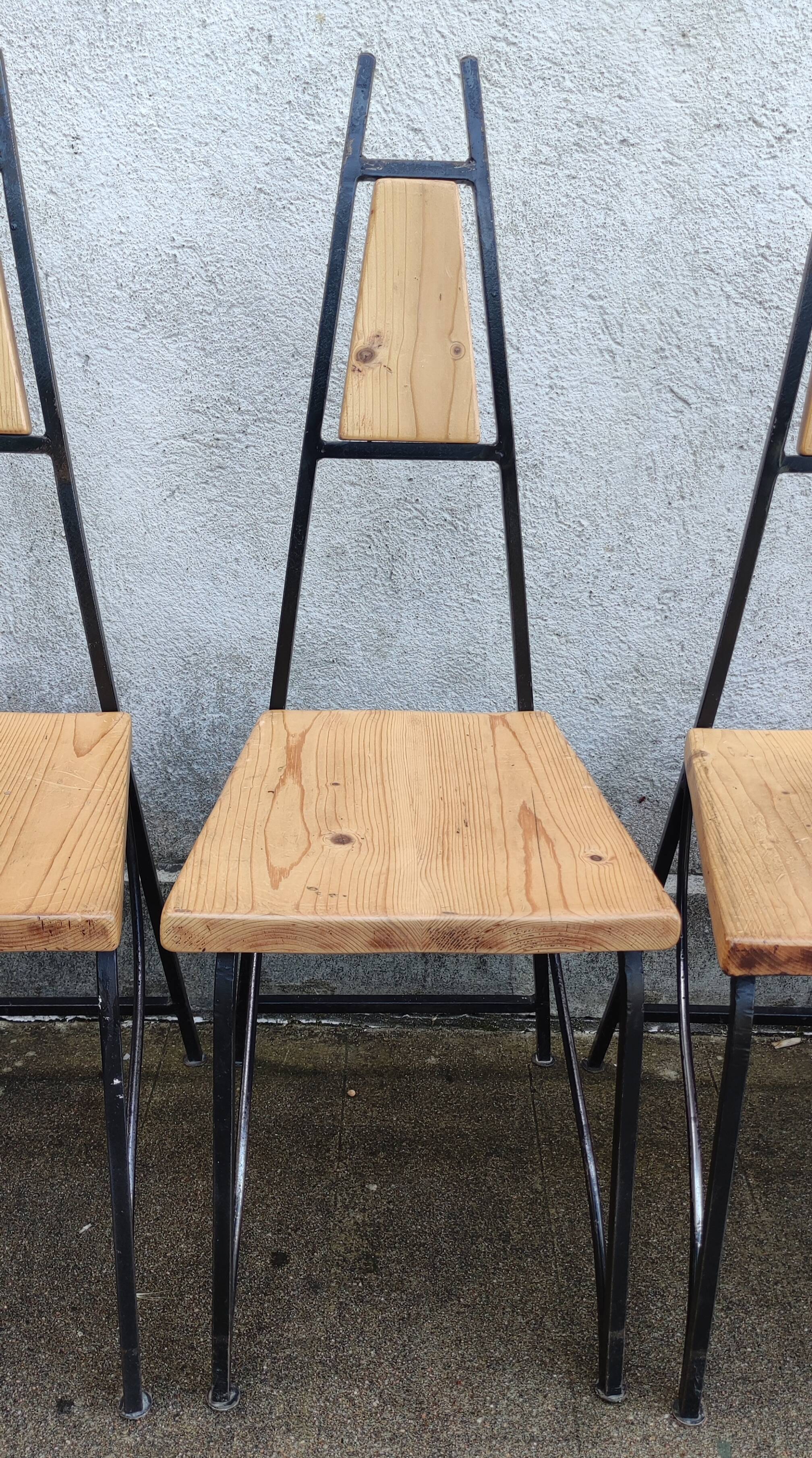 Series of 4 vintage industrial style chairs
