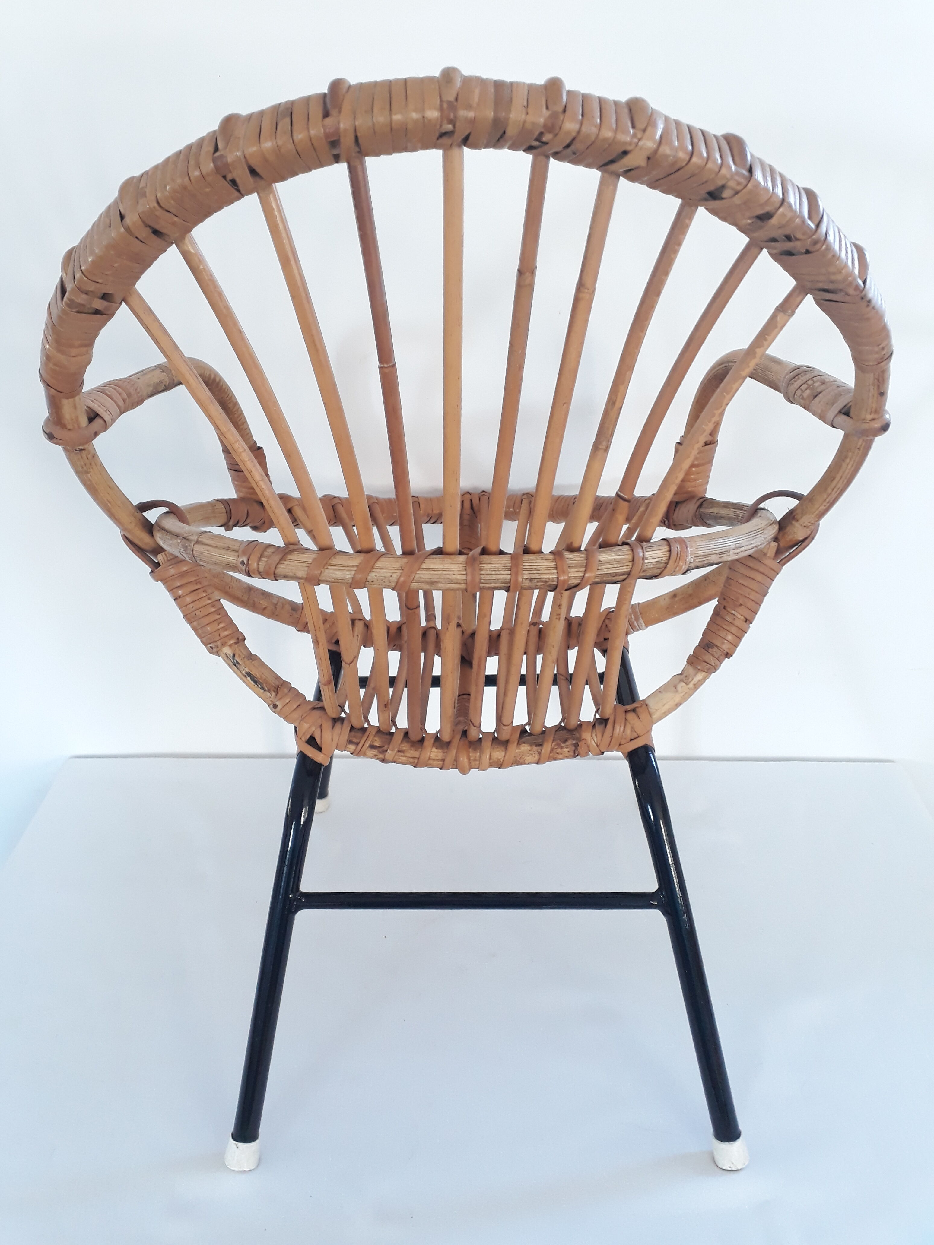 Fauteuil enfant vintage années 60/70 rotin et osier
