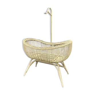Superb vintage rattan cradle