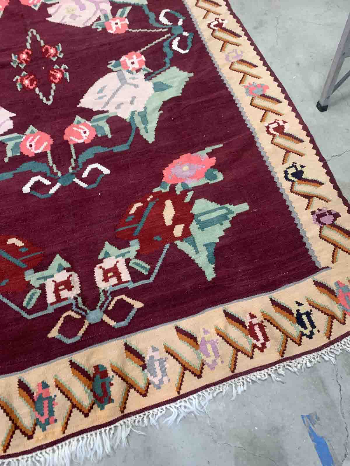 Romanian old carpet bessarabian handmade 207cm x 304cm 1960s
