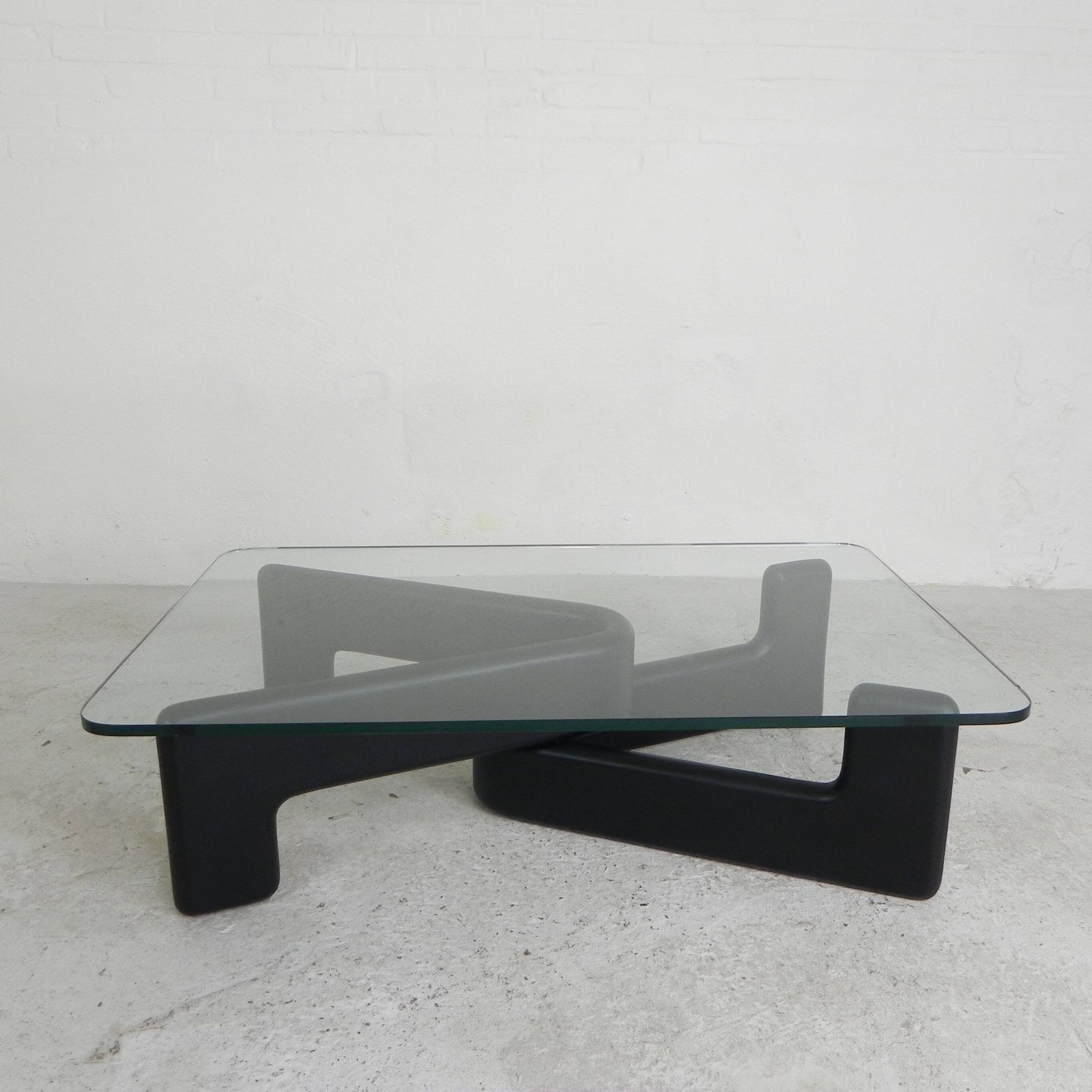 Vintage coffee table with organic black wooden base, 1970s