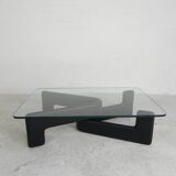 Vintage coffee table with organic black wooden base, 1970s