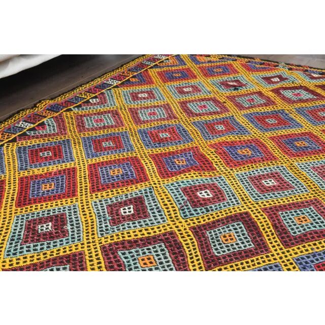 1970s Vintage Turkish Oushak Handmade Wool Cotton Red Area Rug 155x224