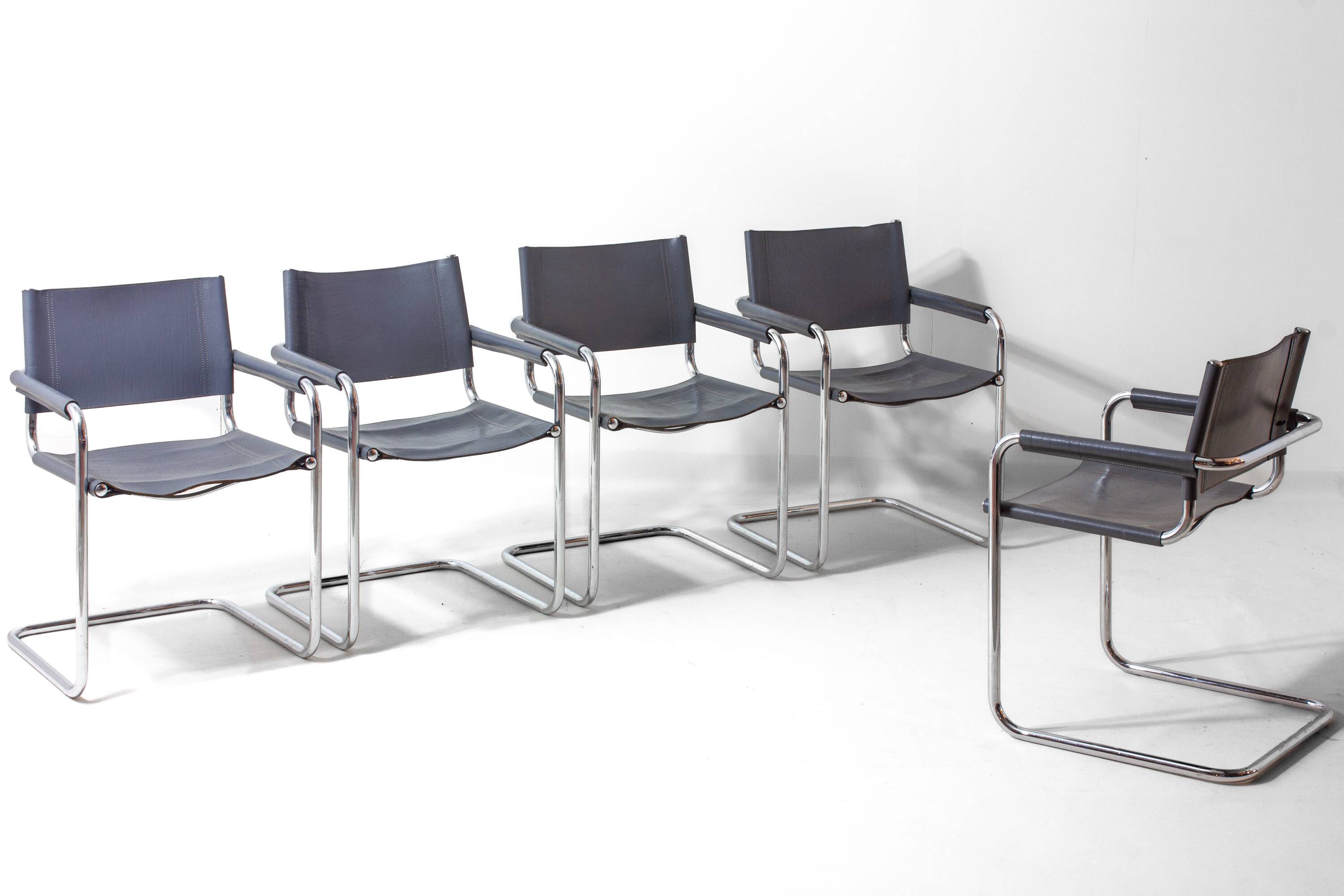 Set of Bauhaus "MG5" leather chairs by Matteo Grassi, Italy, 1980s