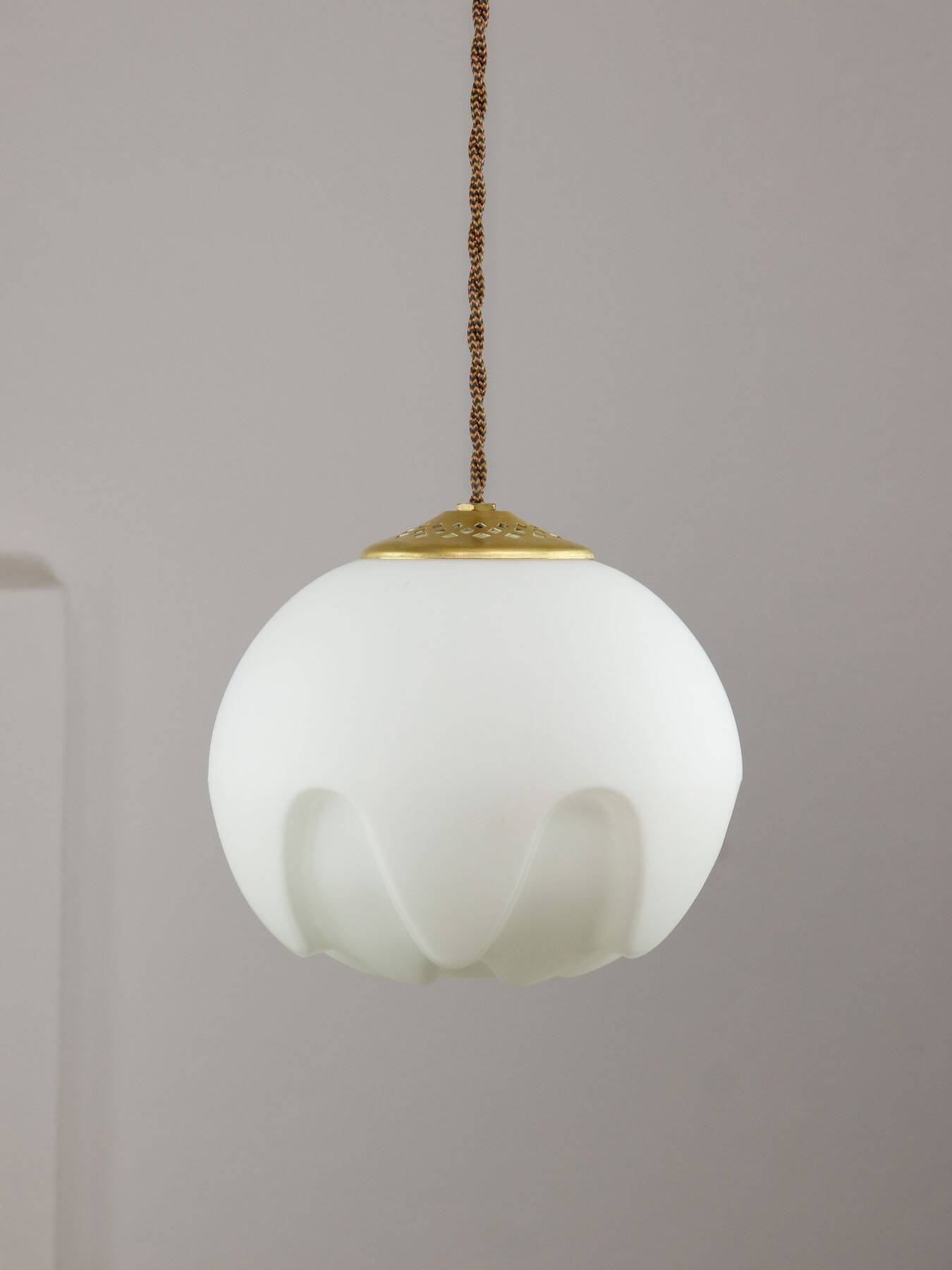 Mid-Century Italian Brass & Opaline Pendant Lamp
