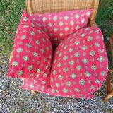 4 armchairs and a coffee table made of rattan and bamboo wood, vintage.