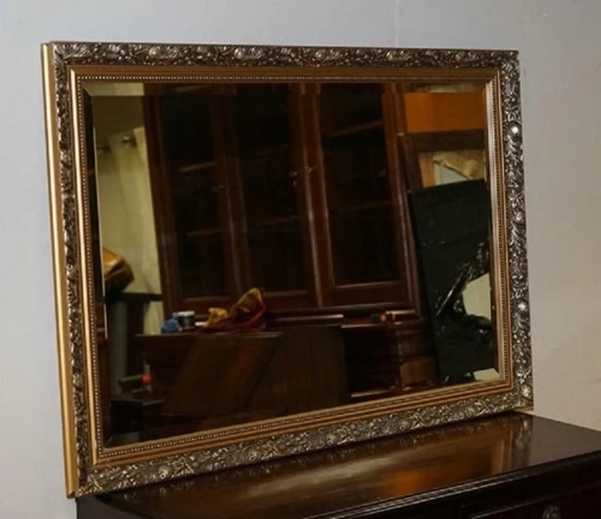 Vintage Bevelled Mirror in Silver and Gold, 1940s