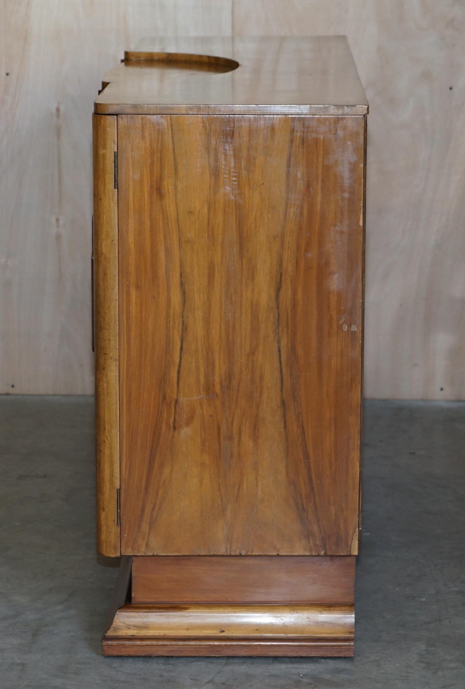 Art Deco walnut burr sideboard with drawers and bar.