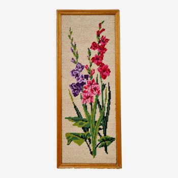 Old canvas embroidery flowers