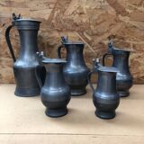 Series 5 old jugs measures vintage pewter pots