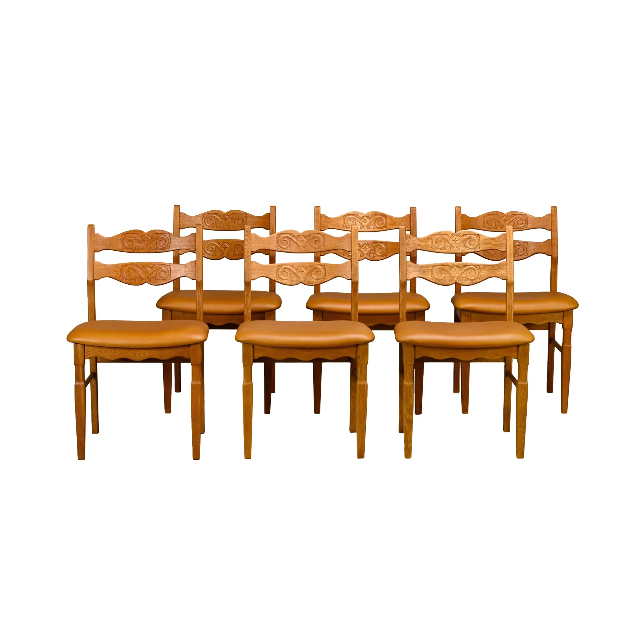 Chaises de salle à manger style Razorblade par Henning Kjærnulf en chêne et cuir, Danemark