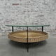 Vintage coffee table with glass top and rattan basket