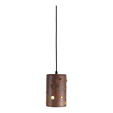 Lampe suspendue cylindrique brutaliste en cuivre / verre par Peill & Putzler