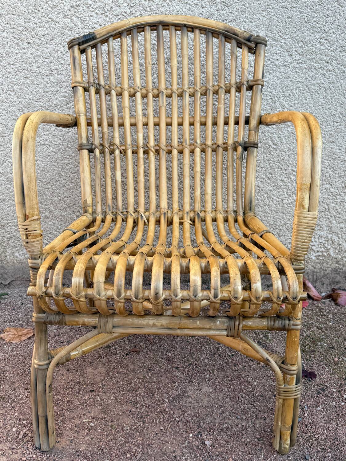 Set of 3 rattan armchairs from the 1970s France