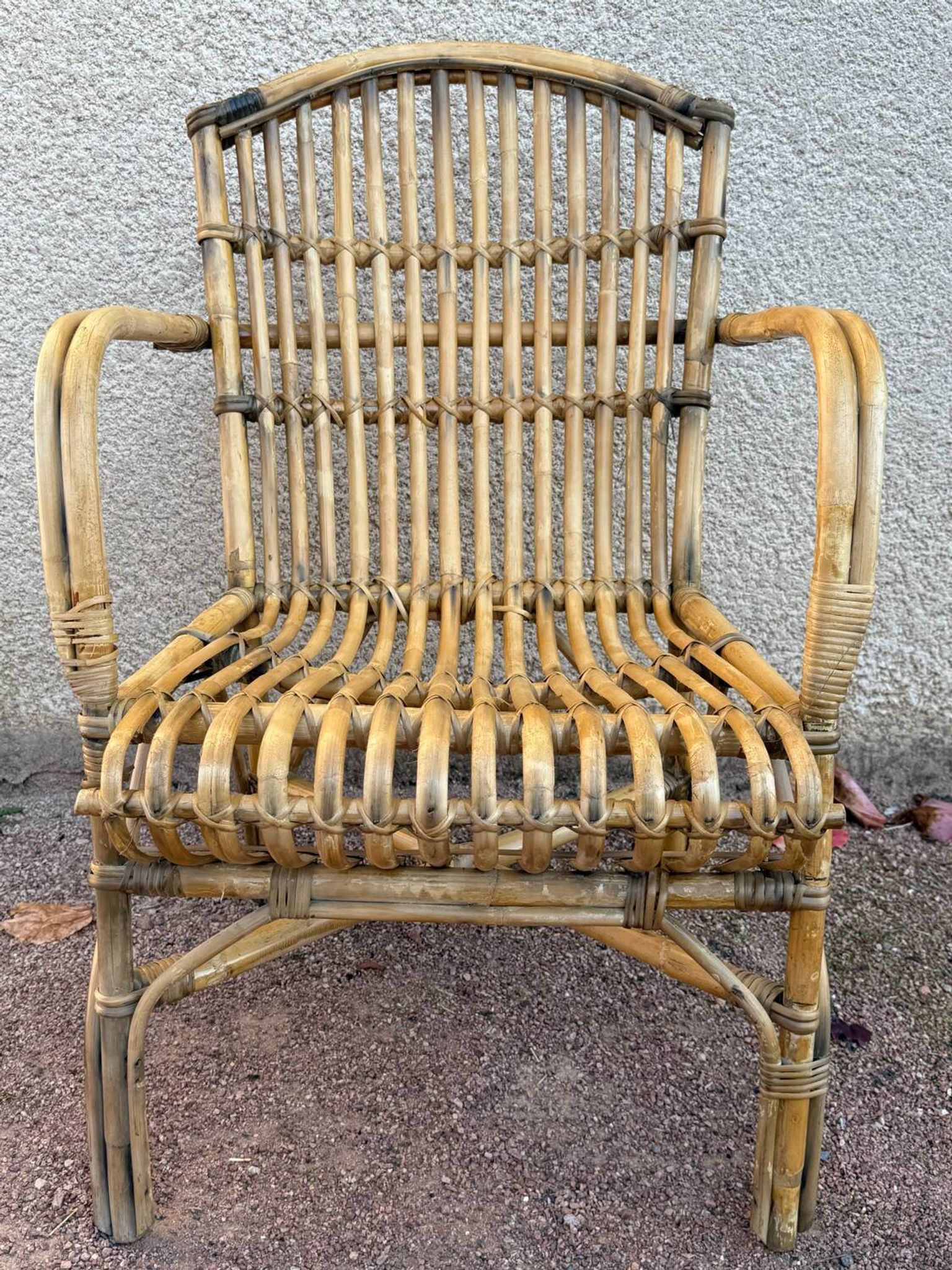 Set of 3 rattan armchairs from the 1970s France