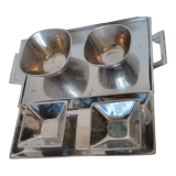 Serving set tray + aperitif cups in raw aluminum