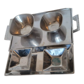 Serving set tray + aperitif cups in raw aluminum