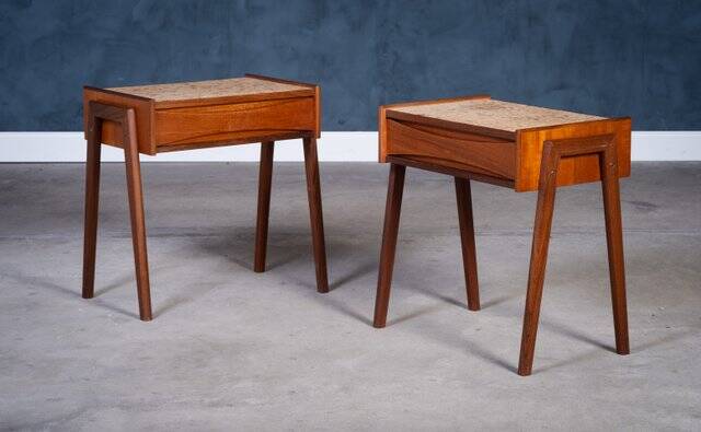 Teak Bedside Tables with Cork Top by Ølholm Møbelfabrik, 1960s, Set of 2