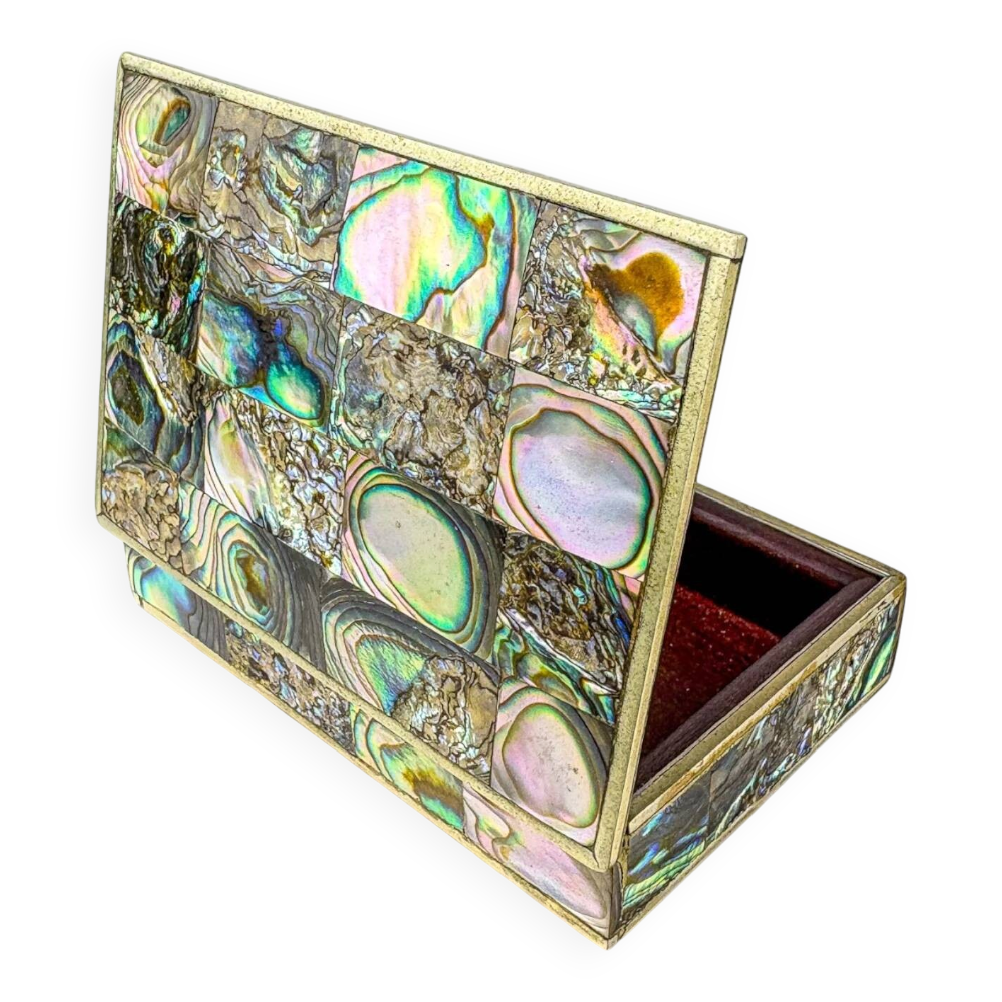 Vide-poche en coquille d'abalone, alpaga et bois, Mexique, vers 1970.