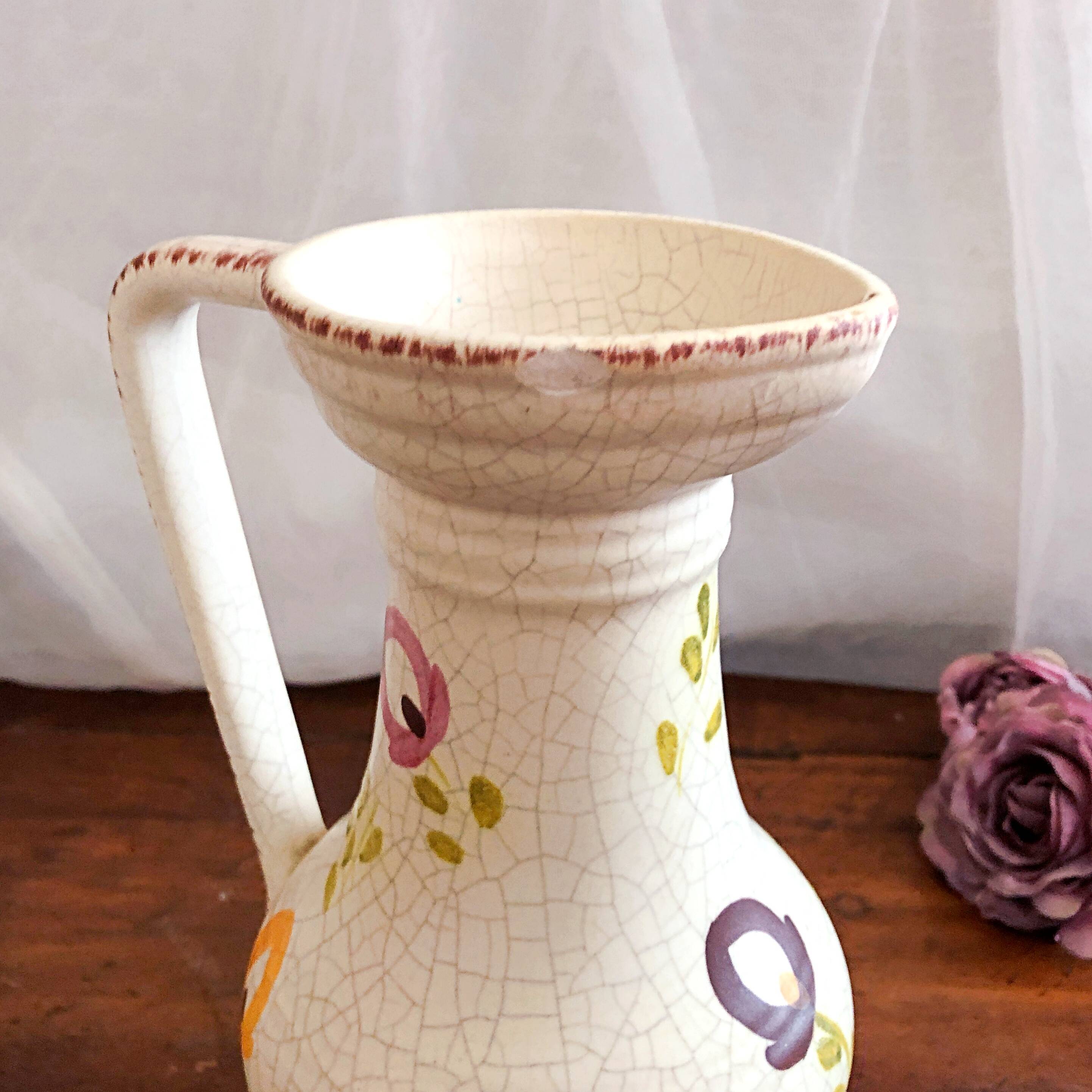 Carafe, gargoulette and candlestick artisanal pottery by Angèle de Poët-Laval