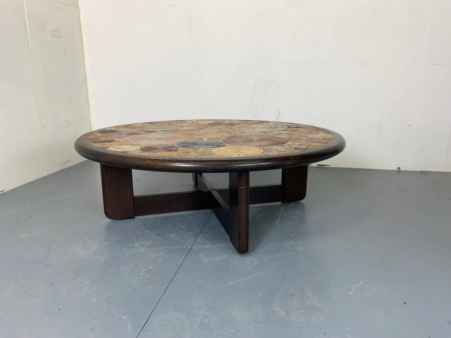Round Ceramic and Oak Coffee Table by Tue Poulsen for Haslev Møbelsnedkeri, Denmark, 1963