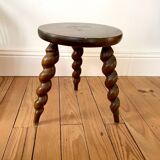 Vintage wooden tripod stool with turned legs