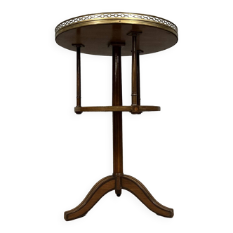 Table guéridon bouillotte style Louis XVI en marqueterie de bois précieux vers 1850