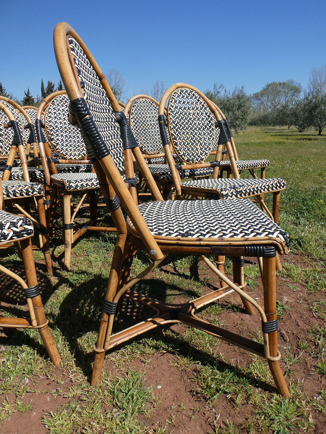 Set of 6 chairs Bistro terrace type Paris in rattan & braiding