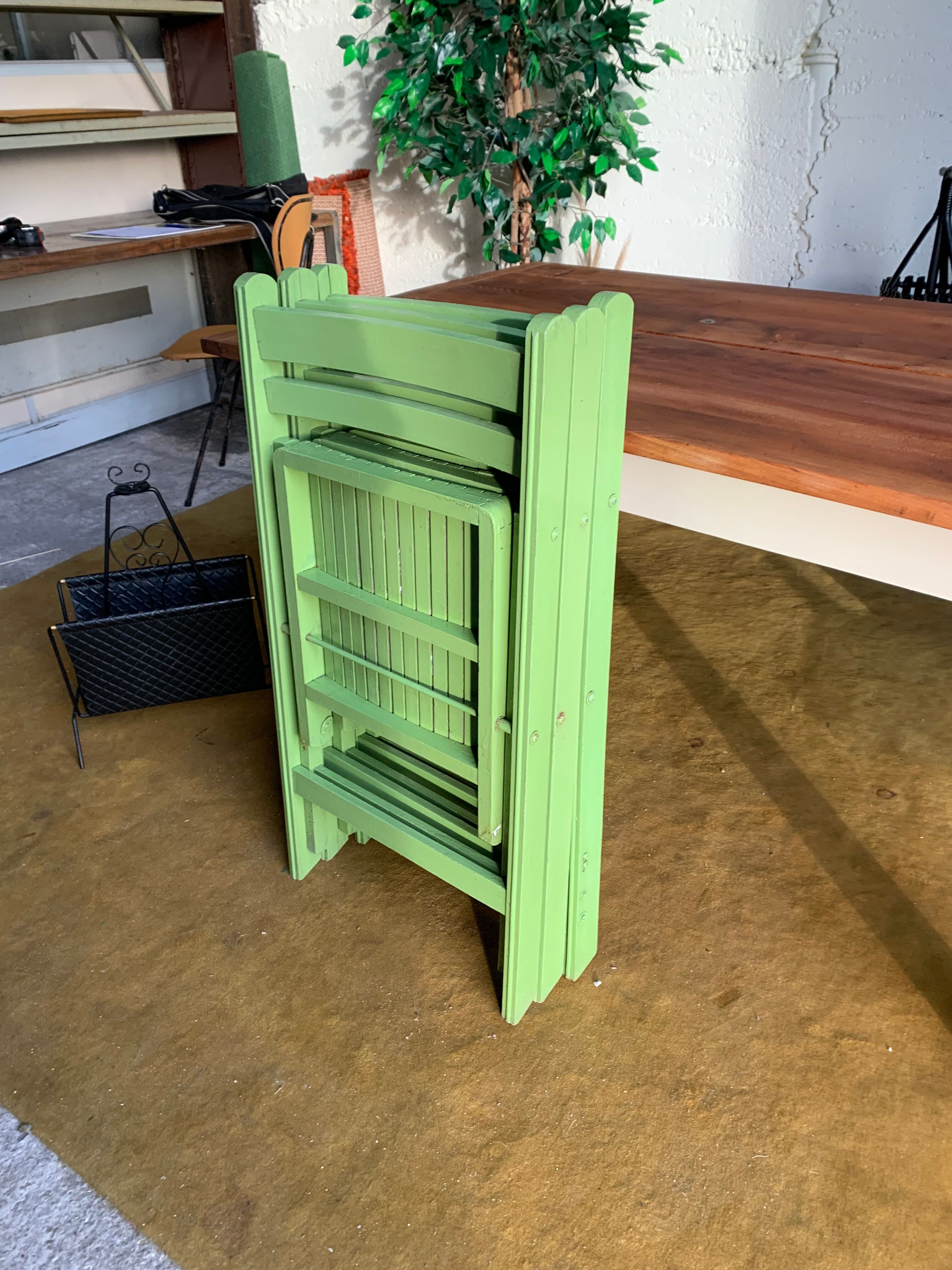 3 wooden folding chairs