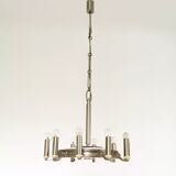 Art Deco 10-Light Round Varnished Metal Chandelier, Italy