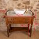 Marble and wood washbasin cabinet in Louis-Philippe style with double drawer.