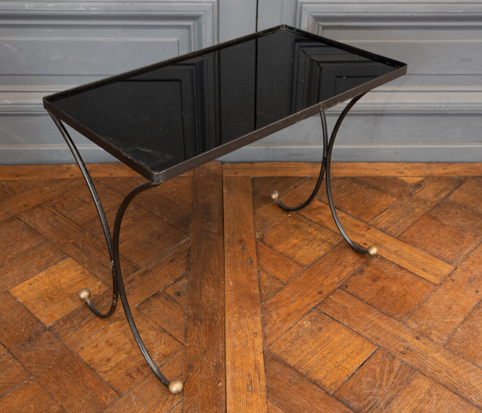 Side table end of sofa 1960 smoked glass gilded base