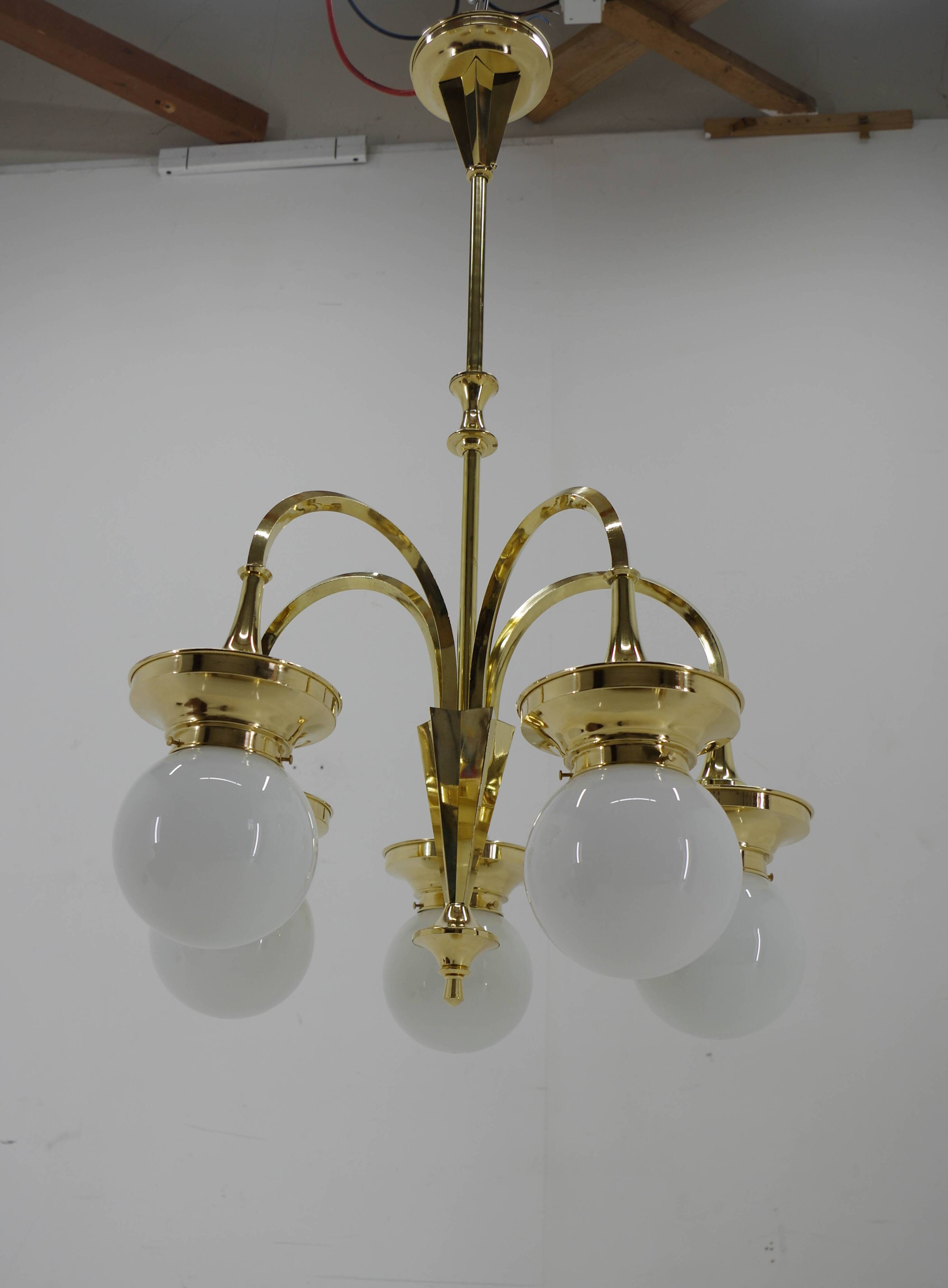 Art Deco Large Chandelier, 1920s, Restored