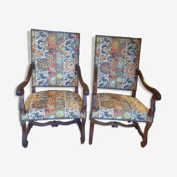 Pair of Louis XIV armchairs in Pierre Frey fabric