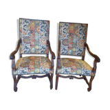 Paire de fauteuils Louis XIV tissu Pierre Frey