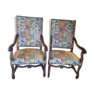 Paire de fauteuils Louis XIV tissu Pierre Frey